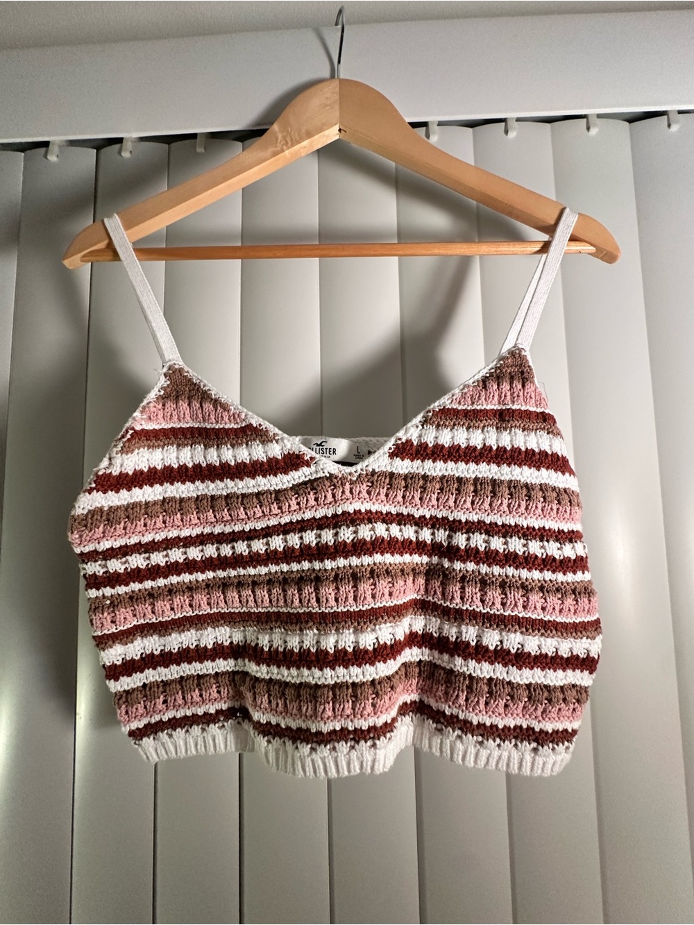 Hollister Striped Knit Cropped Tank - White, Maroon, Dusty Pink & Brown